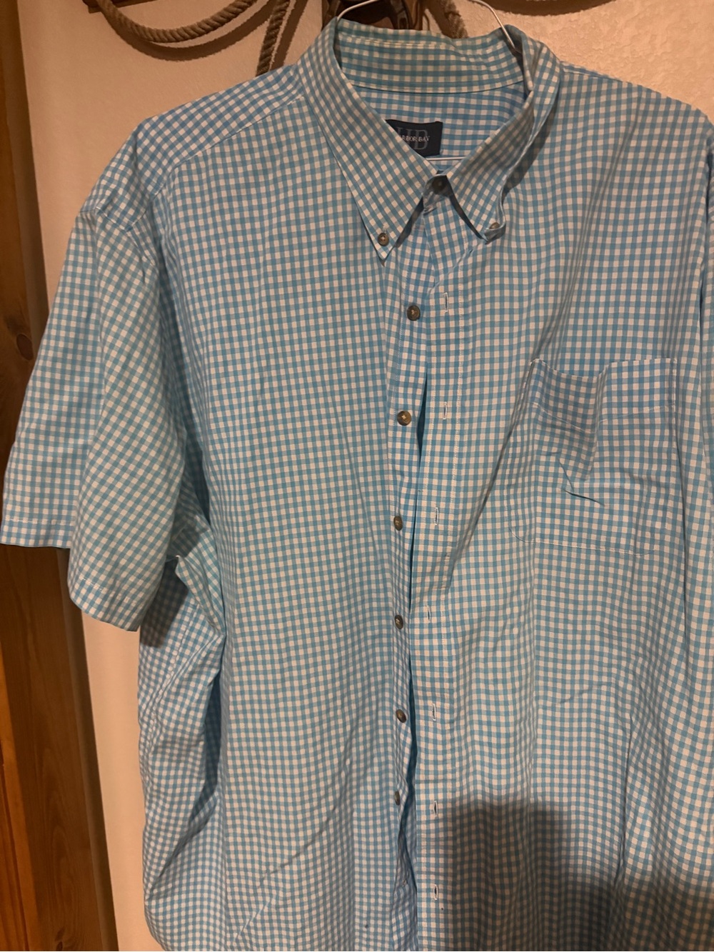 Harbor Bay Light Blue and White Gingham Short-Sleeve Button-Down Shirt